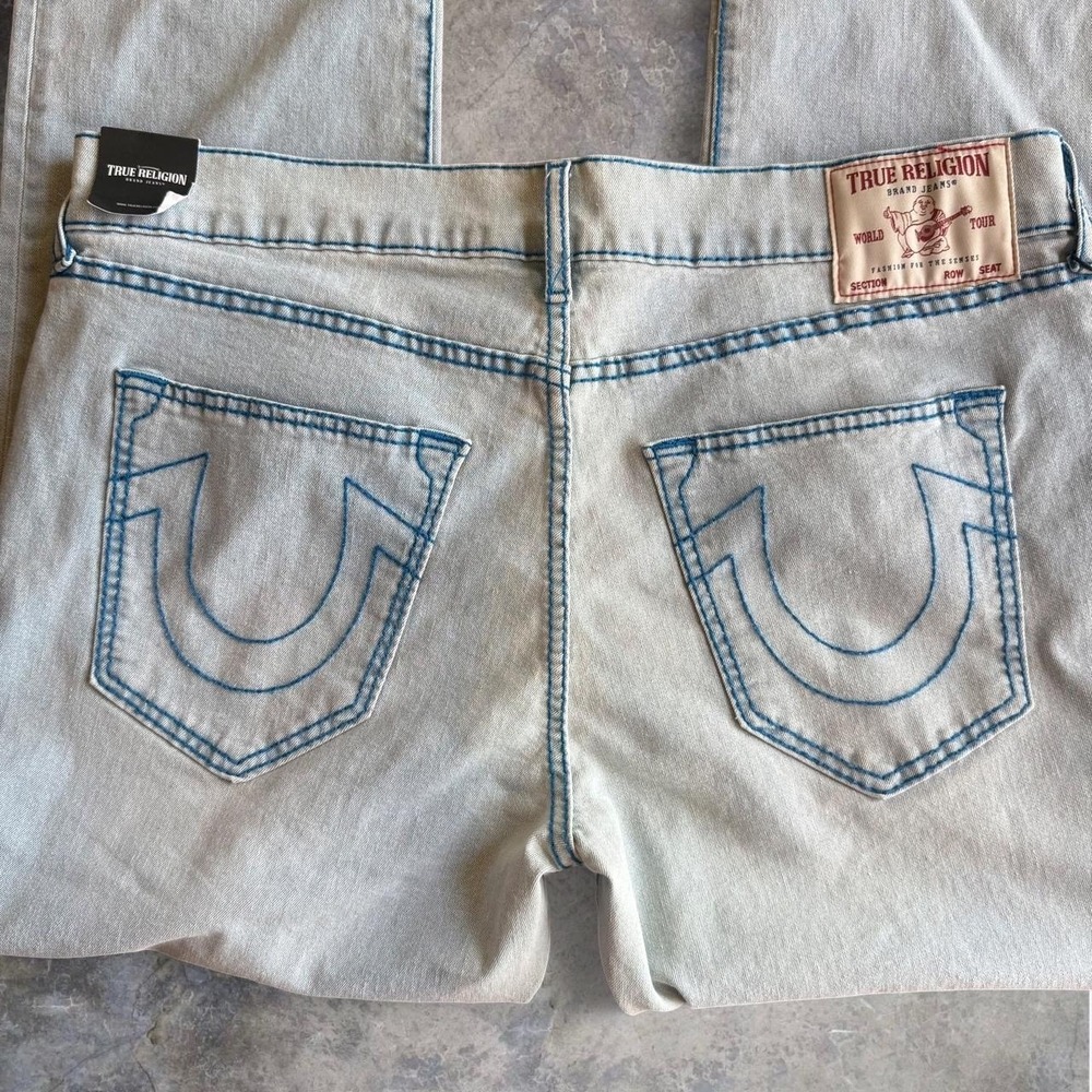 True Religion Ricky Big T Mens 36x34 Light Blue Relaxed Straight Contrast Stitch